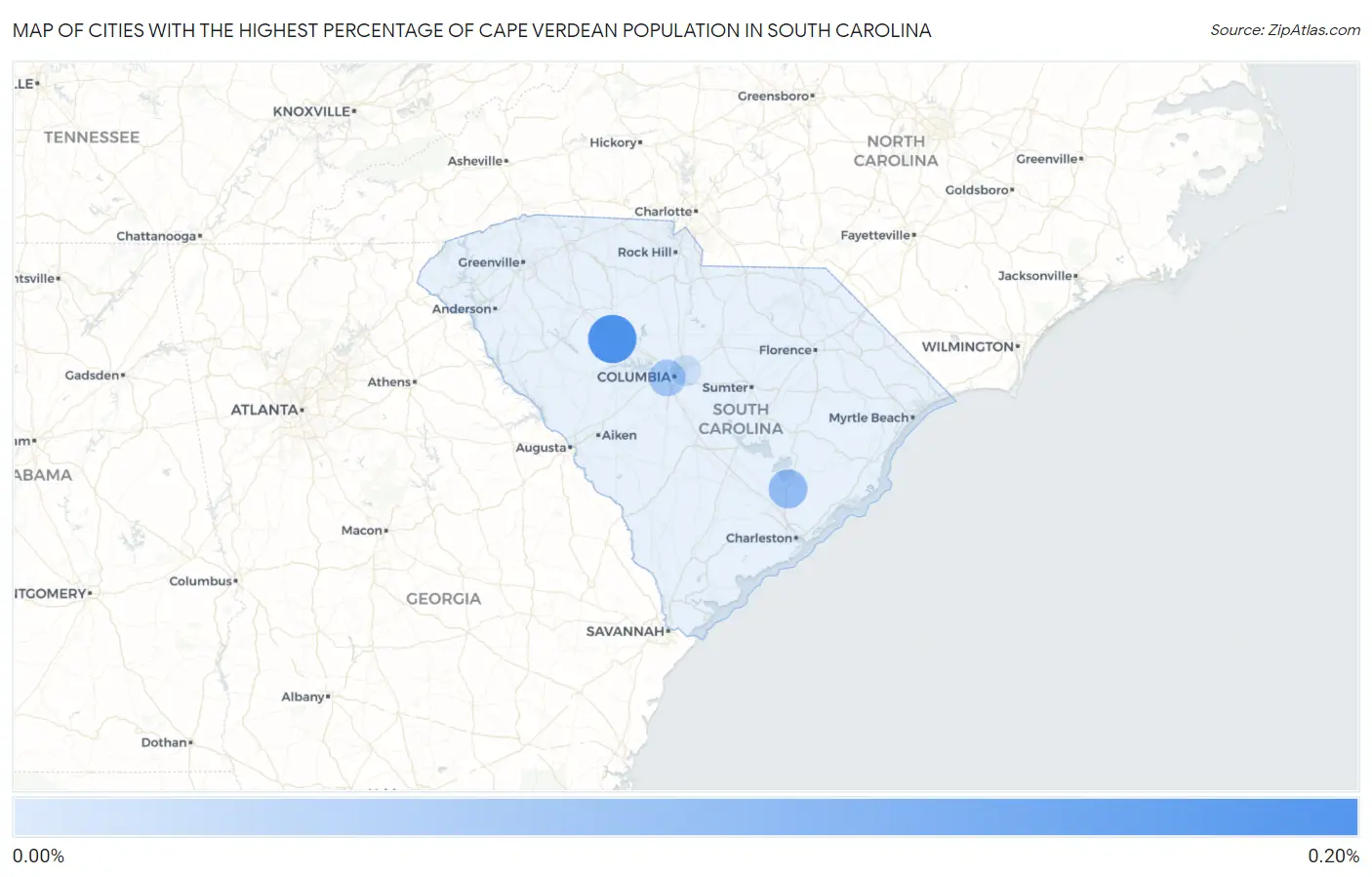 Cities with the Highest Percentage of Cape Verdean Population in South Carolina Map