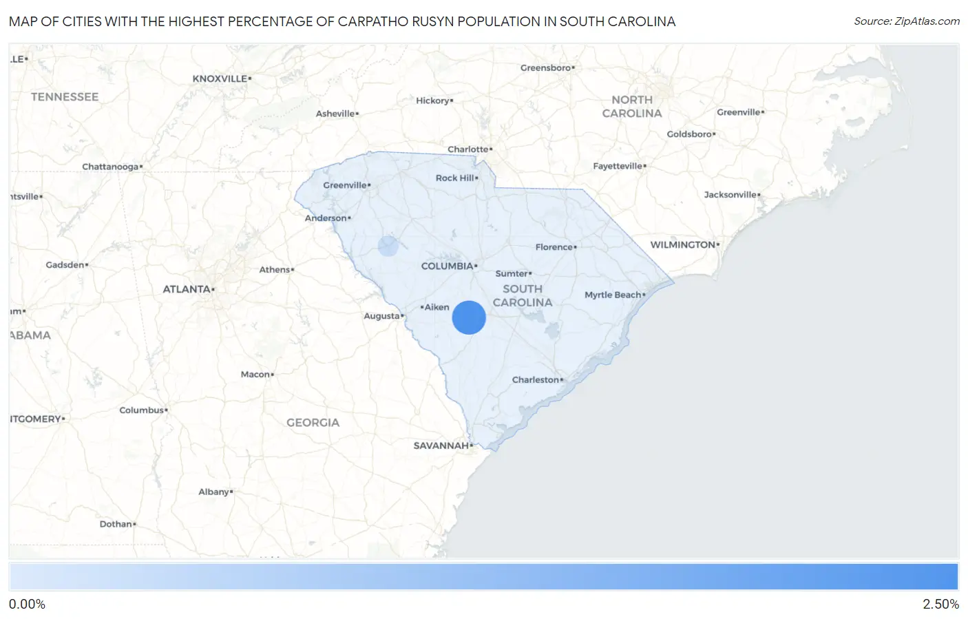 Cities with the Highest Percentage of Carpatho Rusyn Population in South Carolina Map