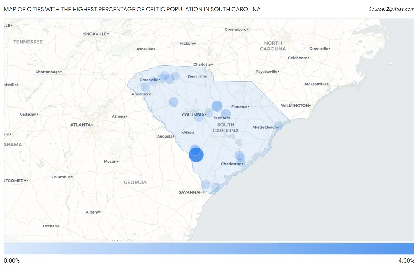 Cities with the Highest Percentage of Celtic Population in South Carolina Map