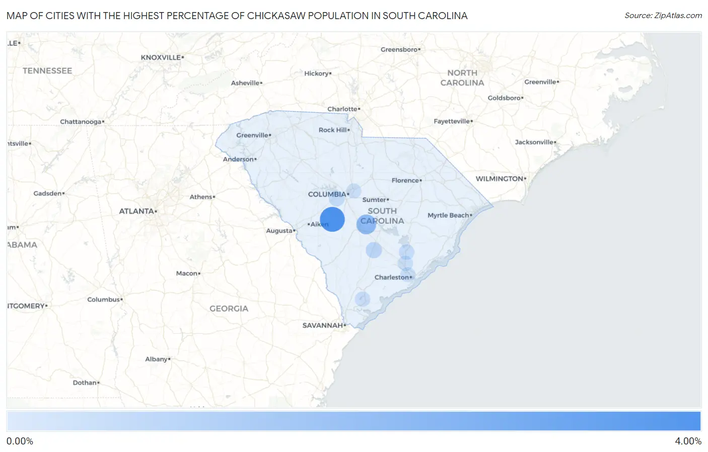 Cities with the Highest Percentage of Chickasaw Population in South Carolina Map