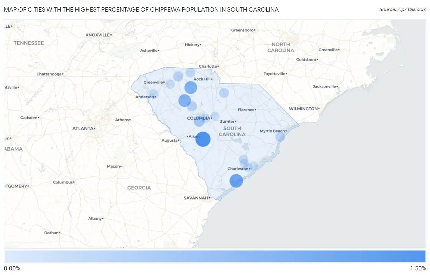 Cities with the Highest Percentage of Chippewa Population in South Carolina Map