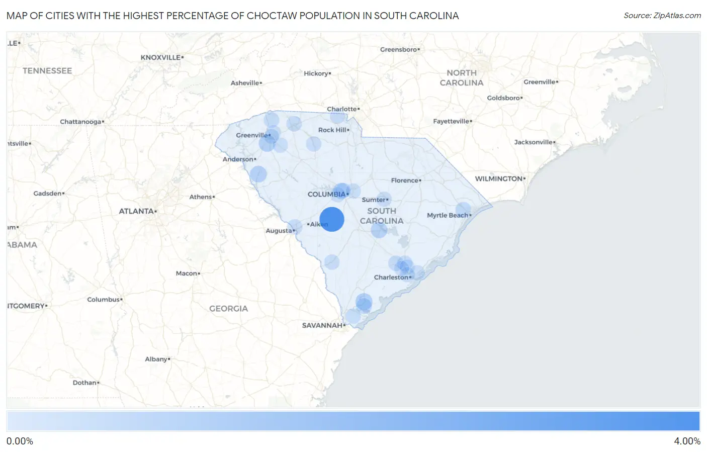 Cities with the Highest Percentage of Choctaw Population in South Carolina Map
