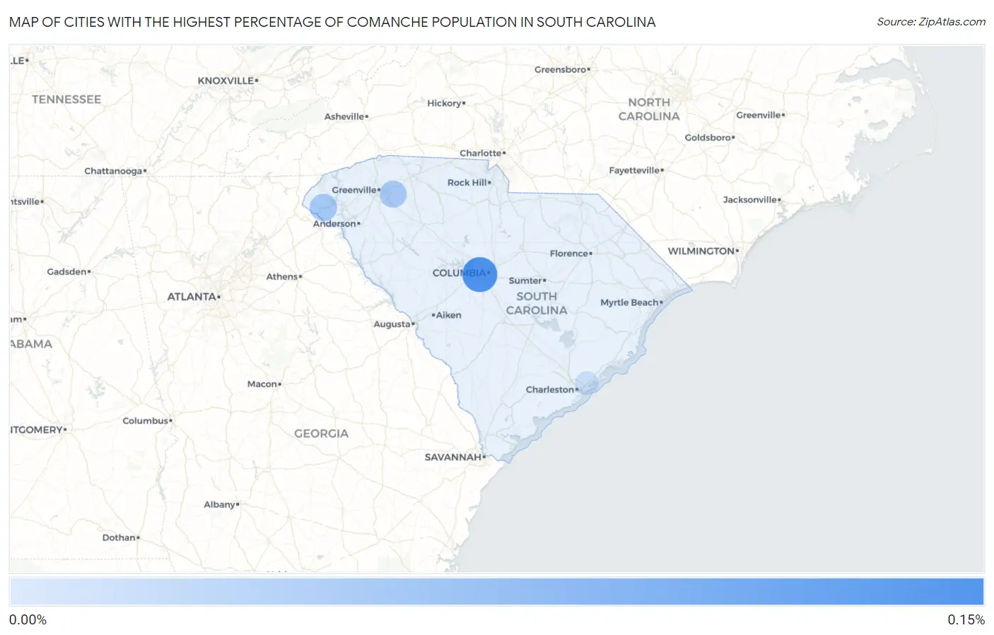 Cities with the Highest Percentage of Comanche Population in South Carolina Map