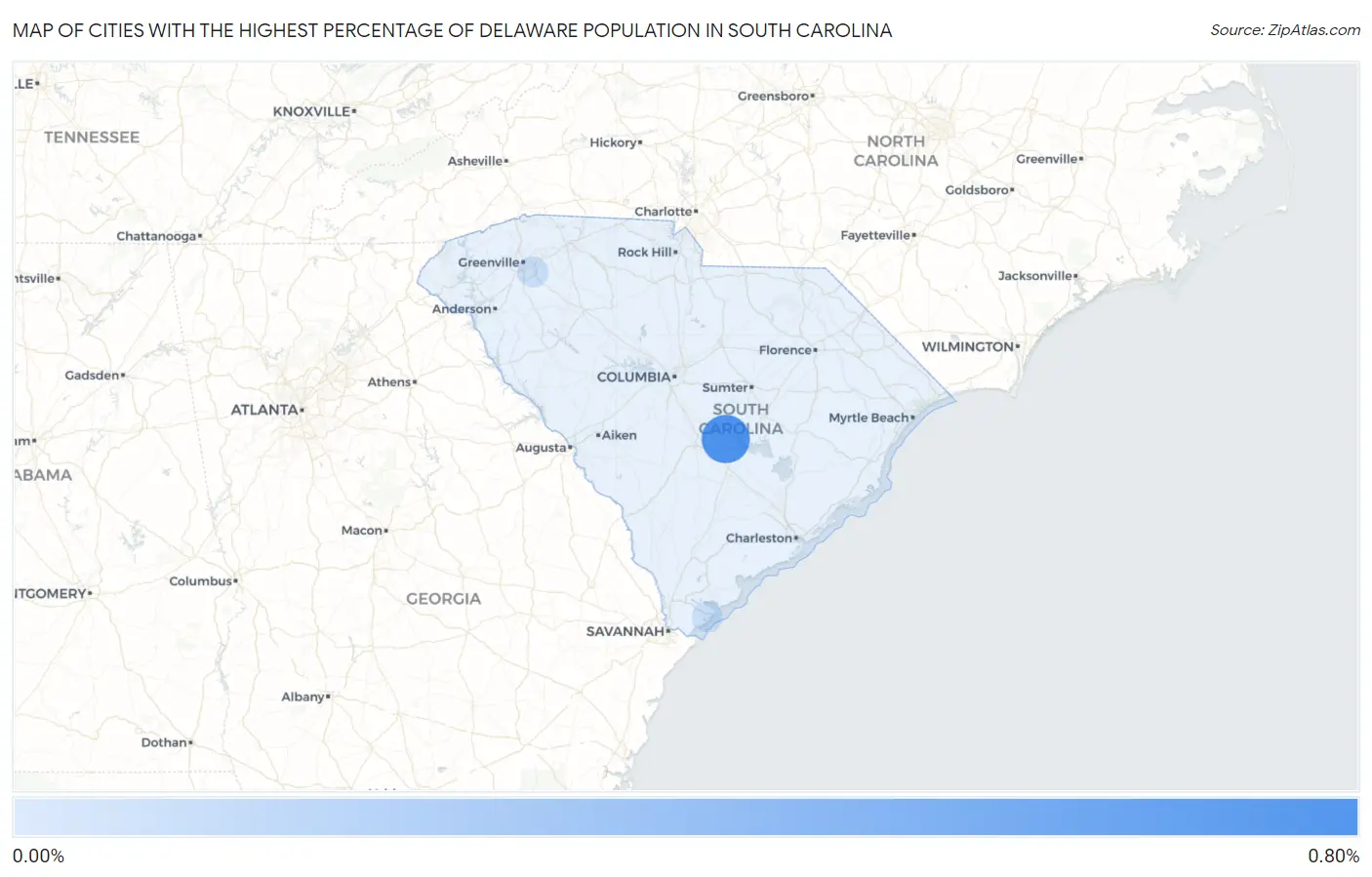 Cities with the Highest Percentage of Delaware Population in South Carolina Map