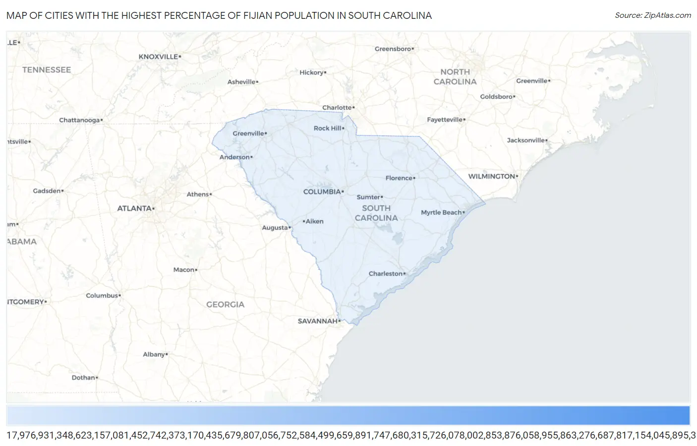 Cities with the Highest Percentage of Fijian Population in South Carolina Map