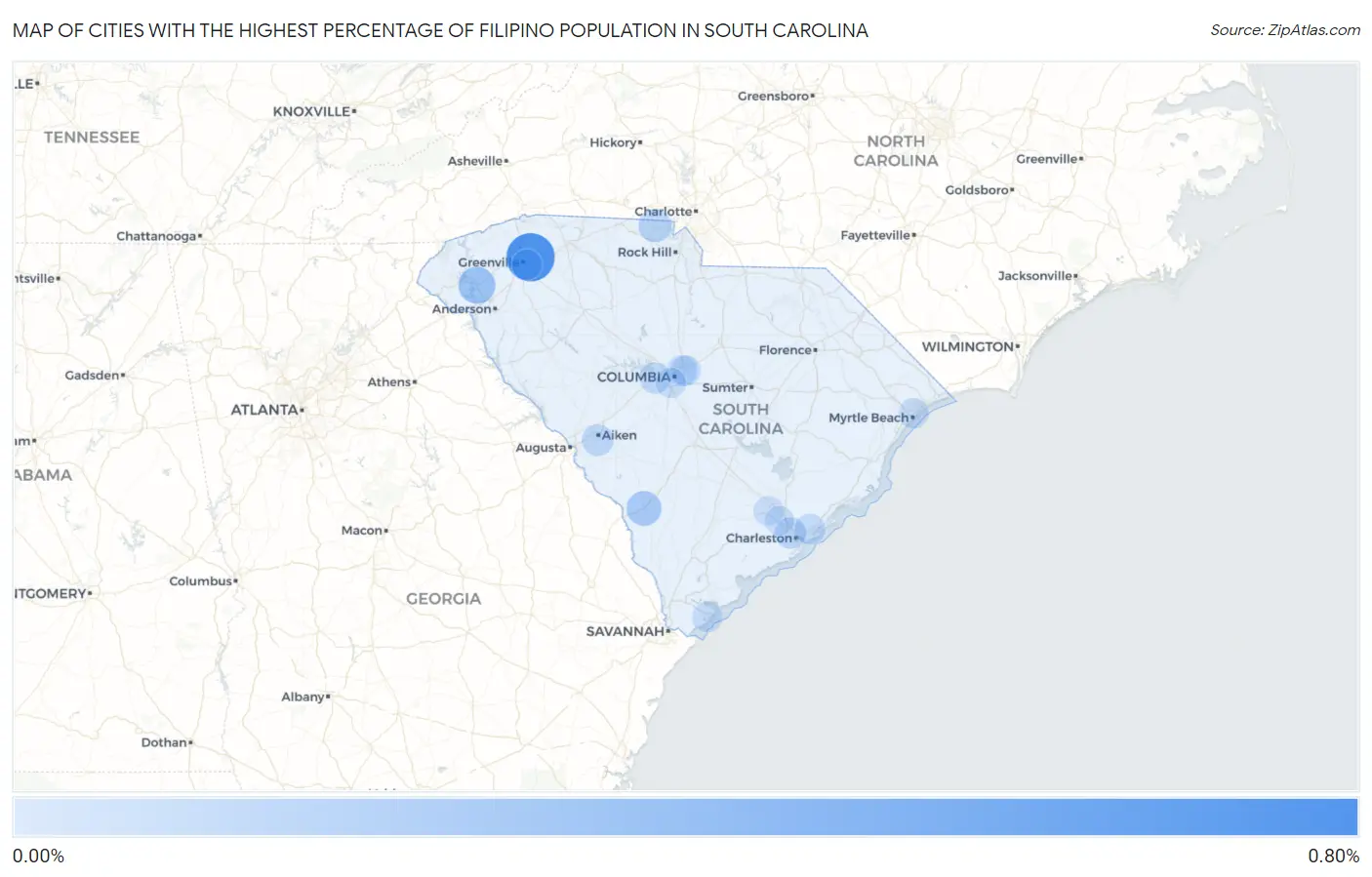 Cities with the Highest Percentage of Filipino Population in South Carolina Map