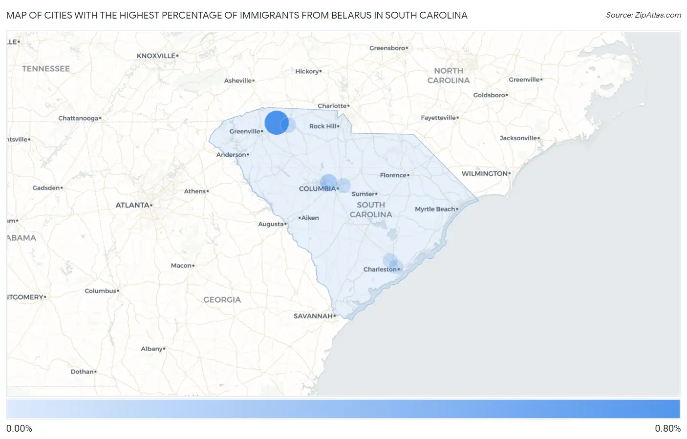Cities with the Highest Percentage of Immigrants from Belarus in South Carolina Map