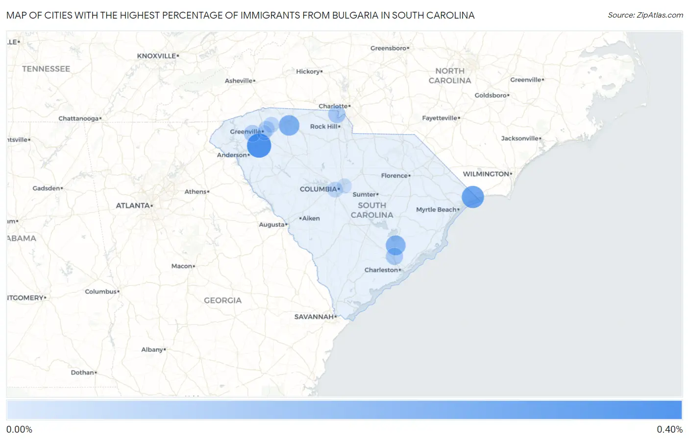 Cities with the Highest Percentage of Immigrants from Bulgaria in South Carolina Map