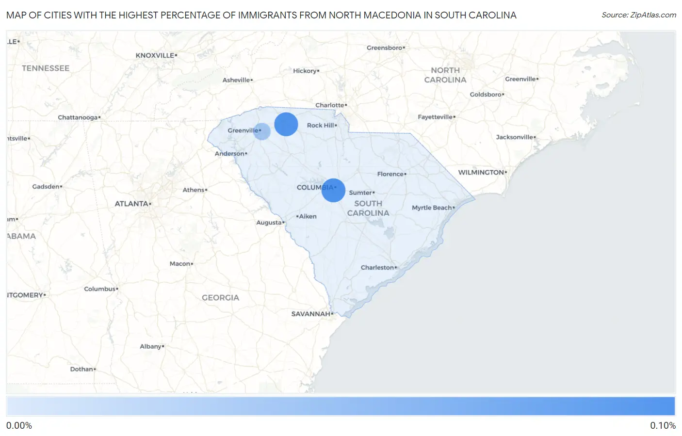 Cities with the Highest Percentage of Immigrants from North Macedonia in South Carolina Map