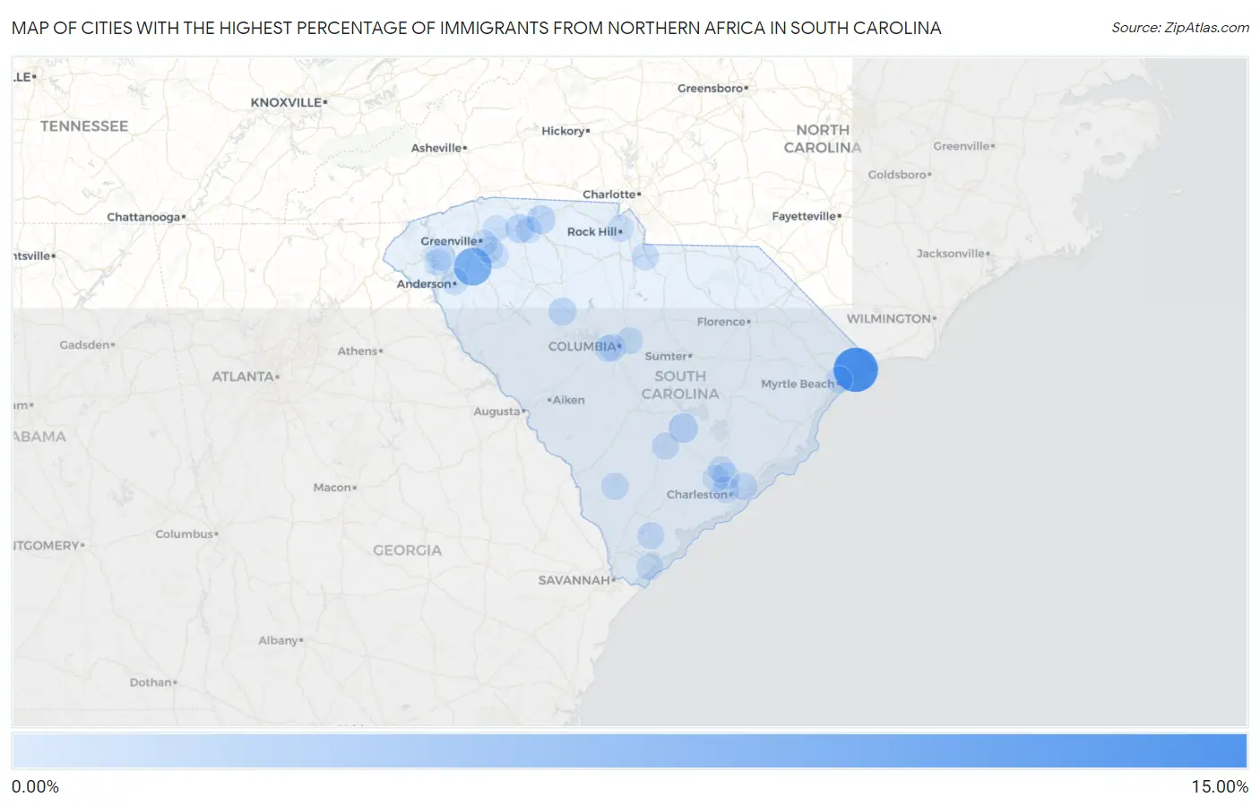 Cities with the Highest Percentage of Immigrants from Northern Africa in South Carolina Map