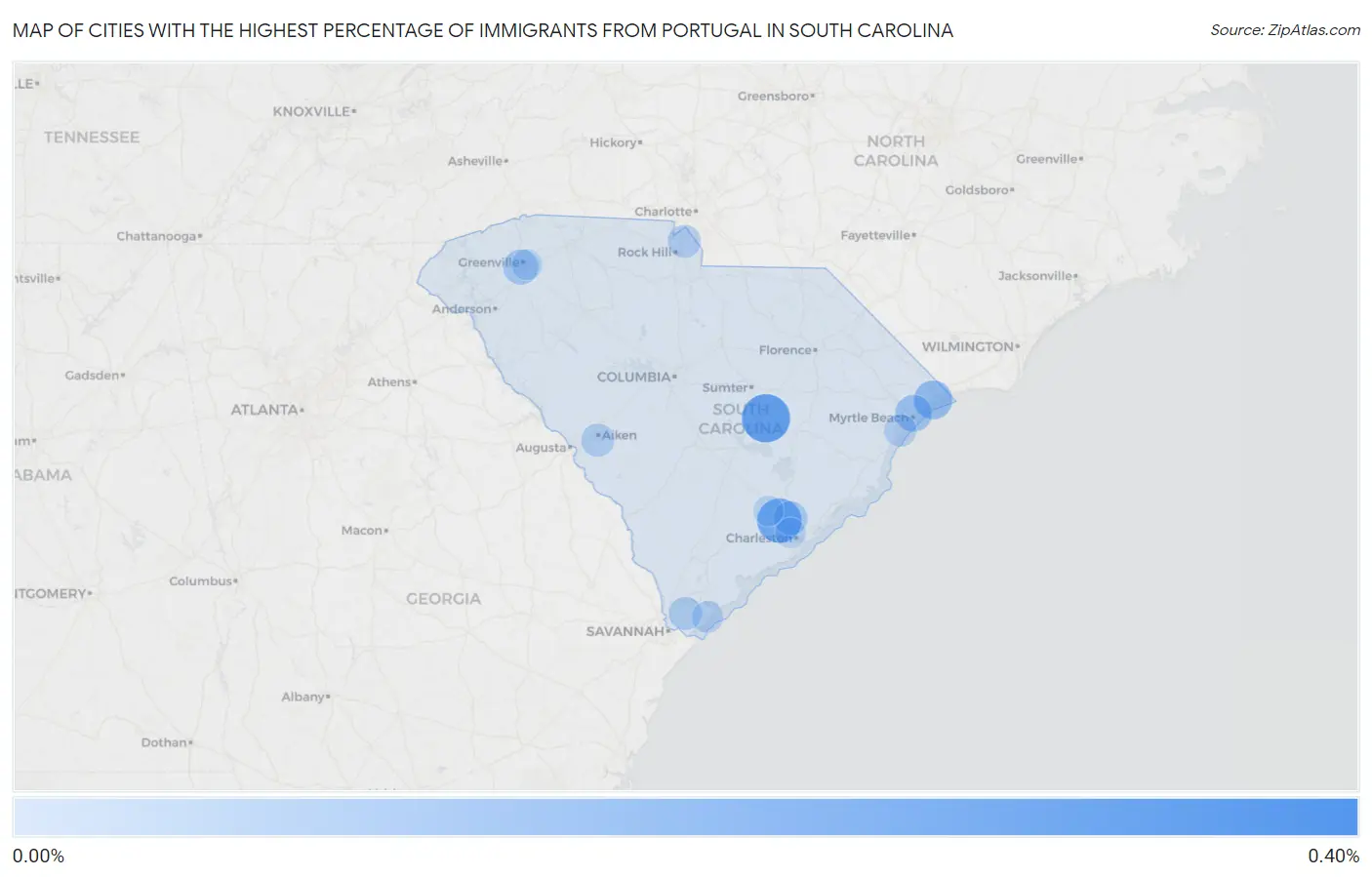 Cities with the Highest Percentage of Immigrants from Portugal in South Carolina Map