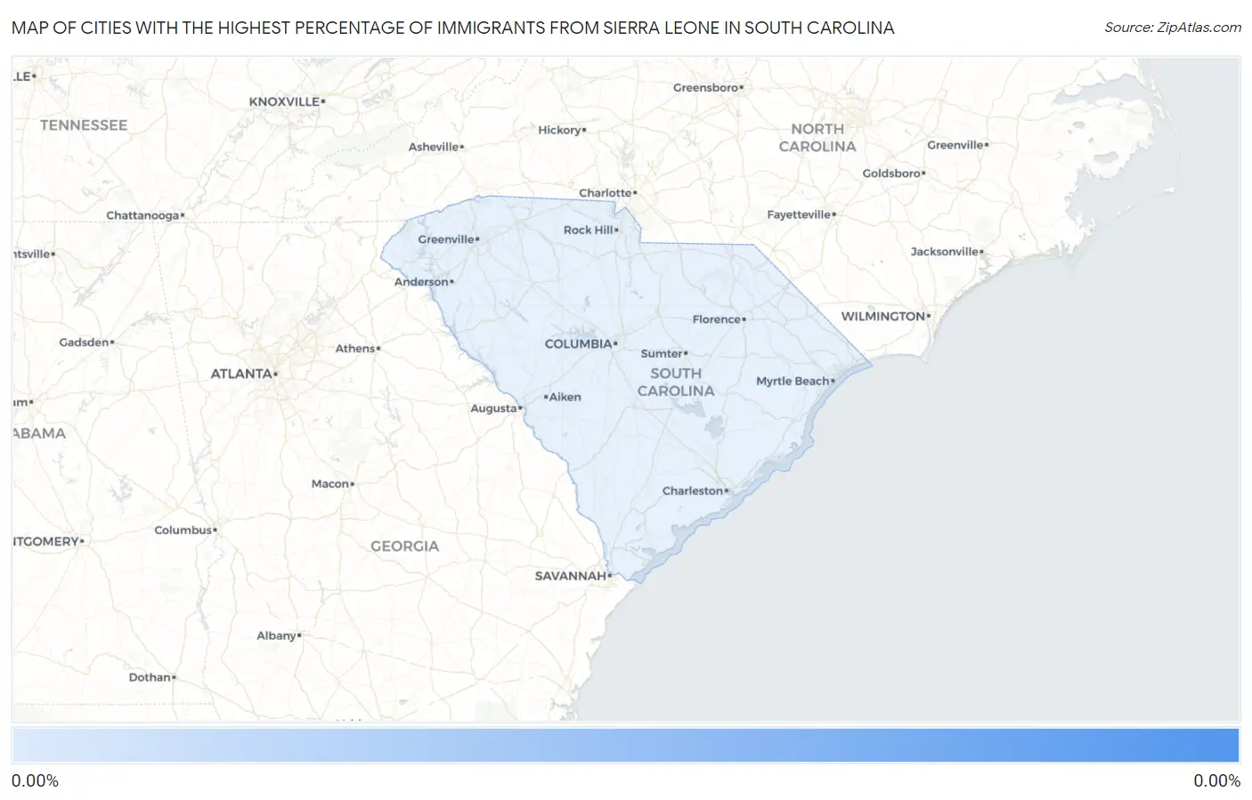 Cities with the Highest Percentage of Immigrants from Sierra Leone in South Carolina Map