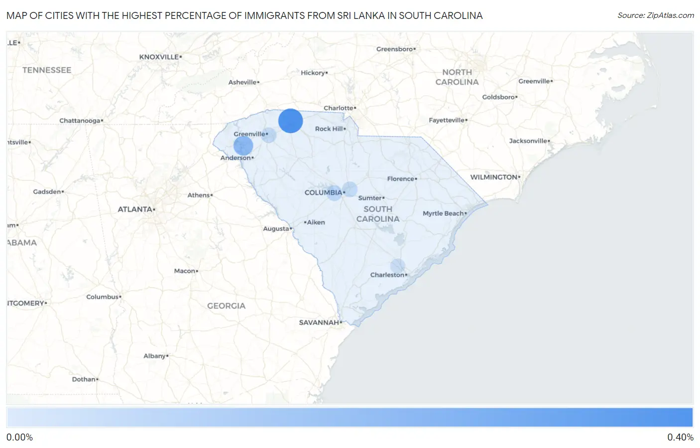 Cities with the Highest Percentage of Immigrants from Sri Lanka in South Carolina Map
