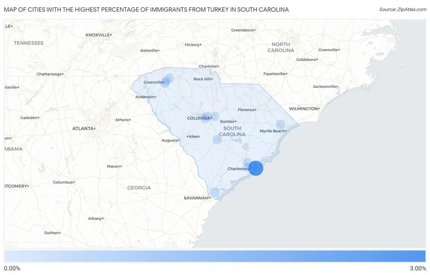 Cities with the Highest Percentage of Immigrants from Turkey in South Carolina Map