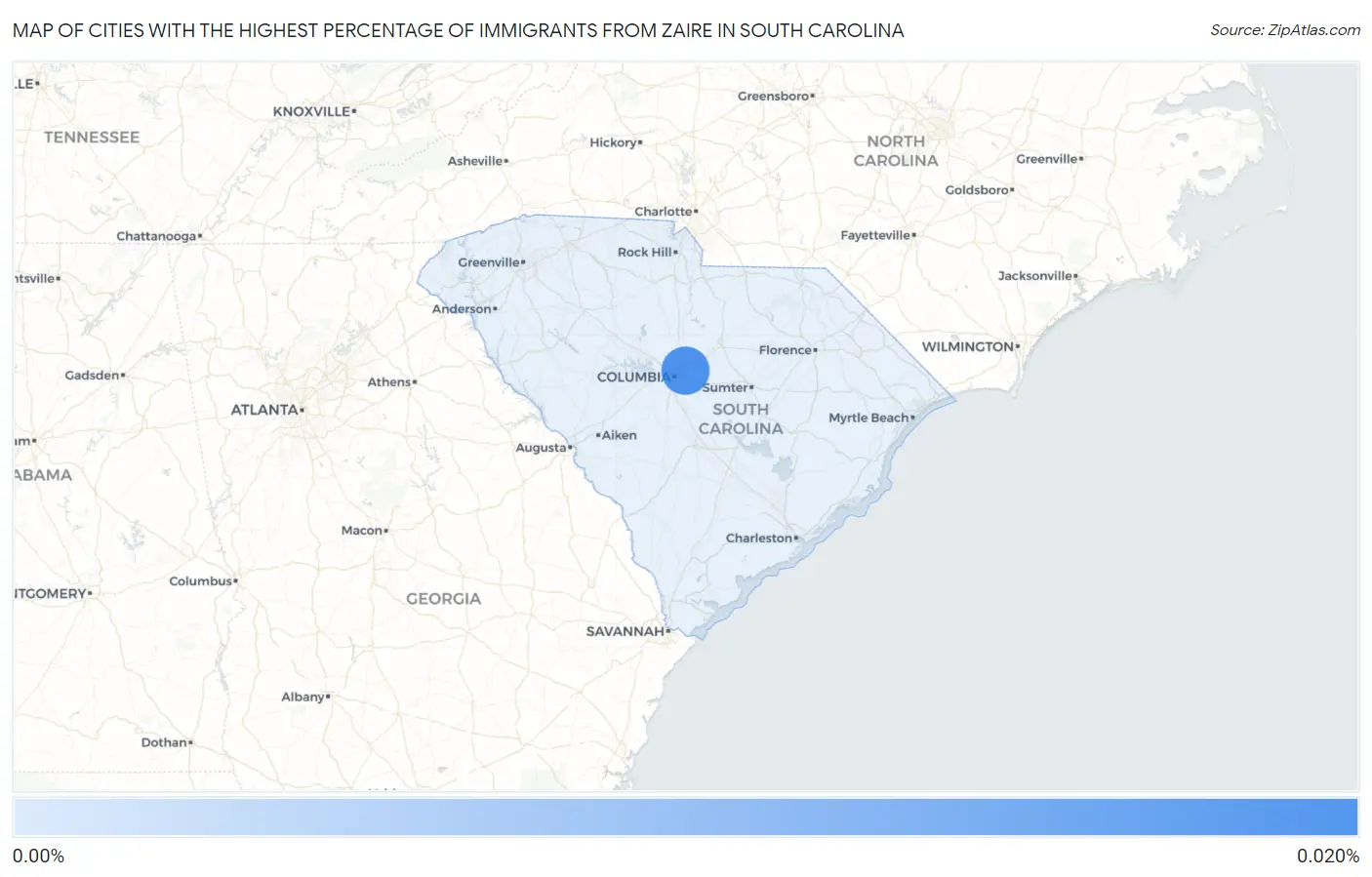 Cities with the Highest Percentage of Immigrants from Zaire in South Carolina Map