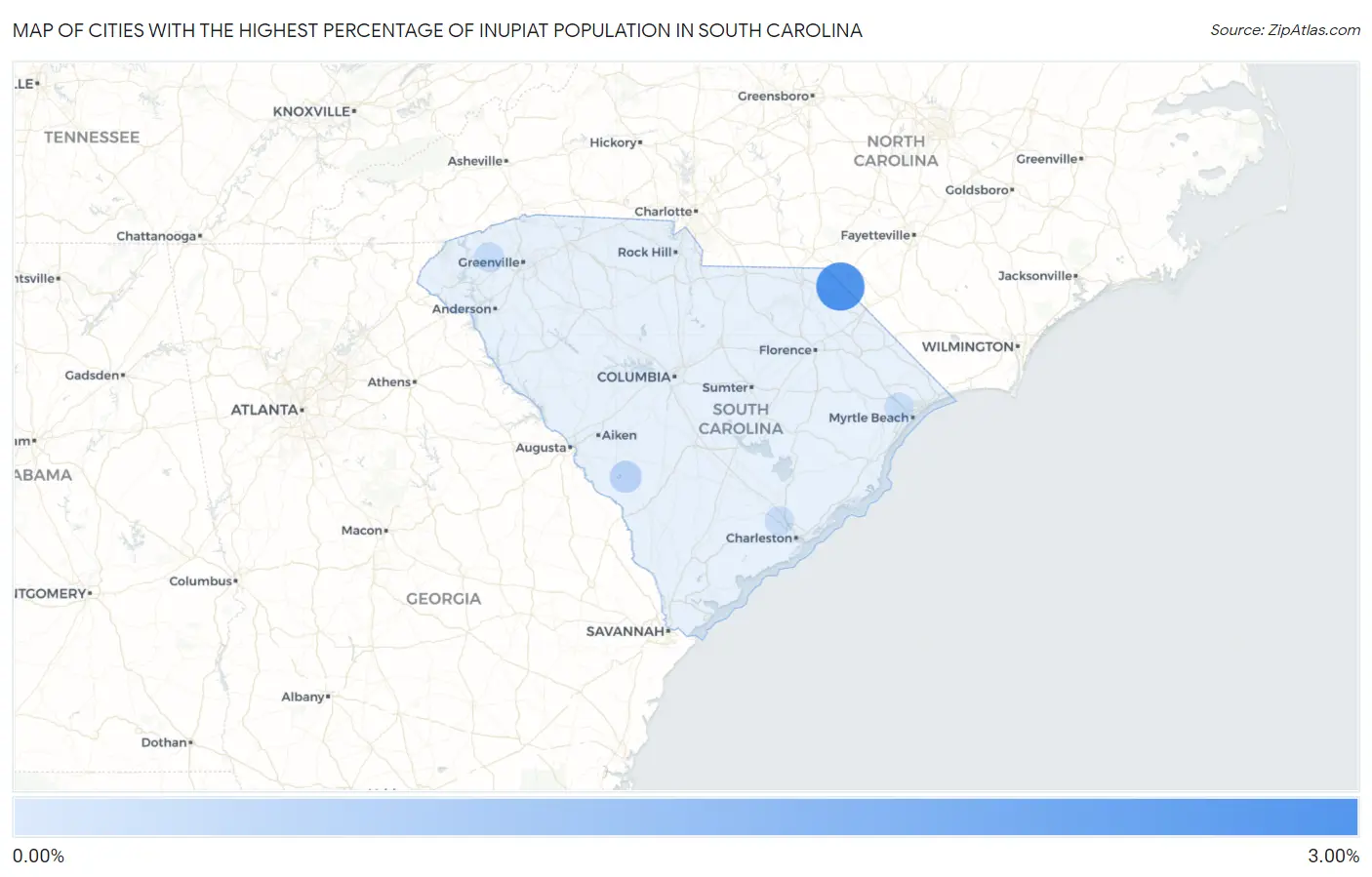 Cities with the Highest Percentage of Inupiat Population in South Carolina Map