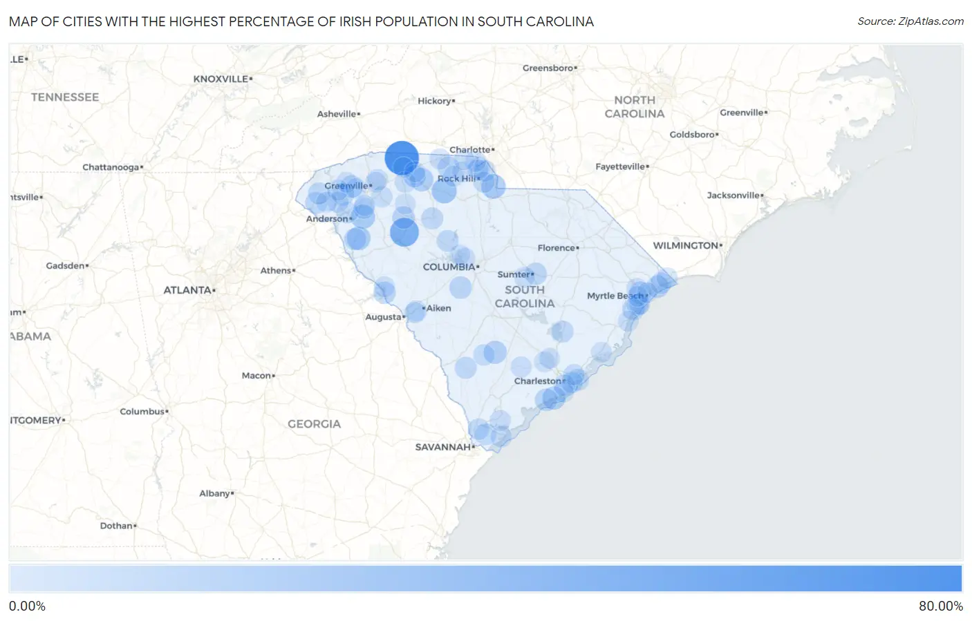 Cities with the Highest Percentage of Irish Population in South Carolina Map