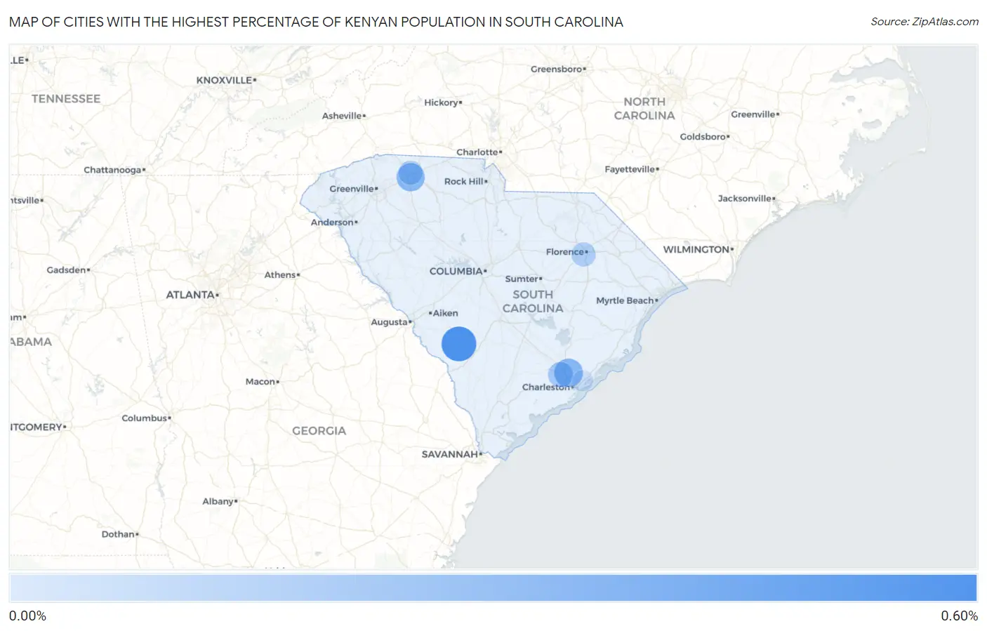 Cities with the Highest Percentage of Kenyan Population in South Carolina Map