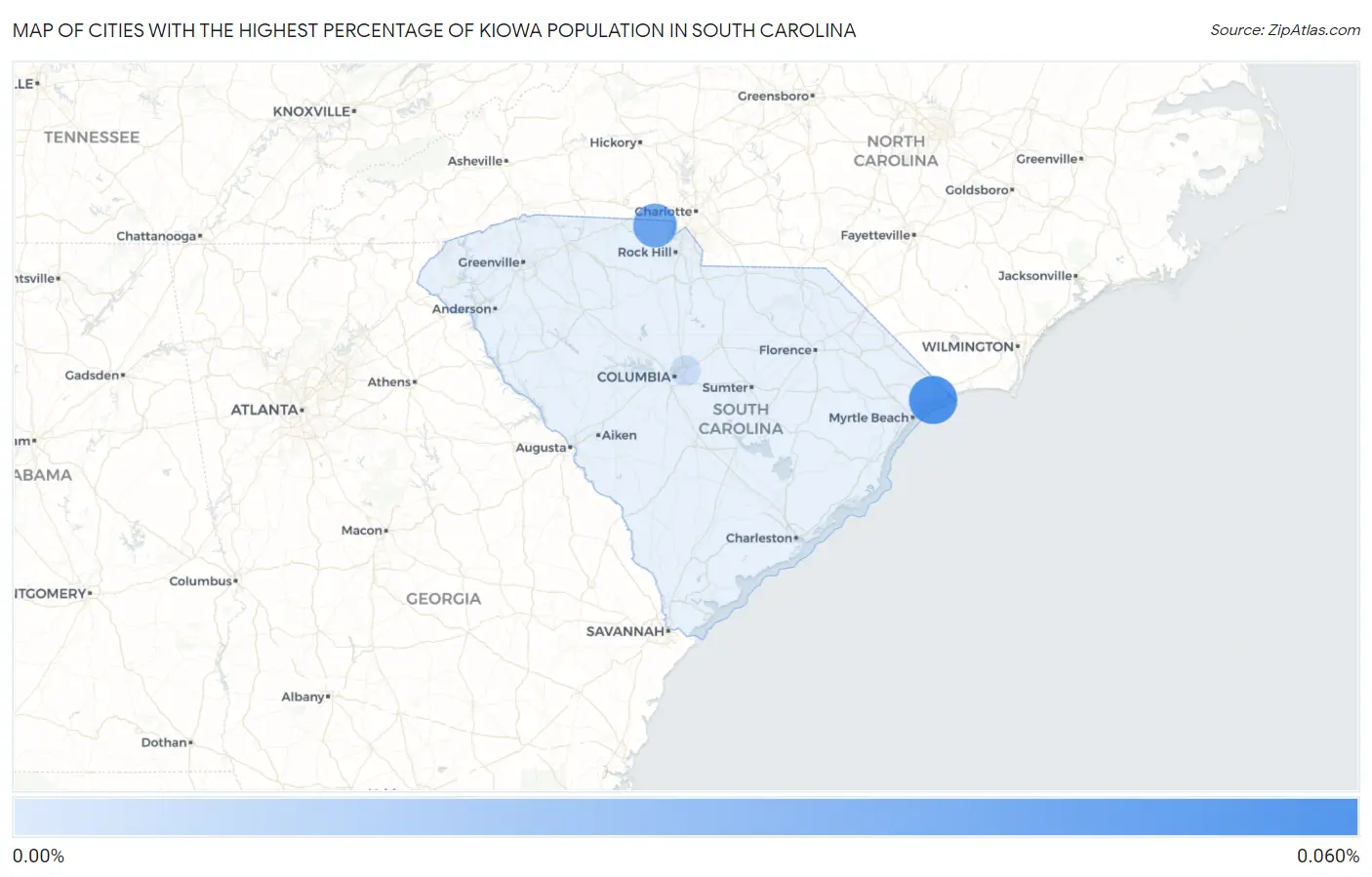 Cities with the Highest Percentage of Kiowa Population in South Carolina Map