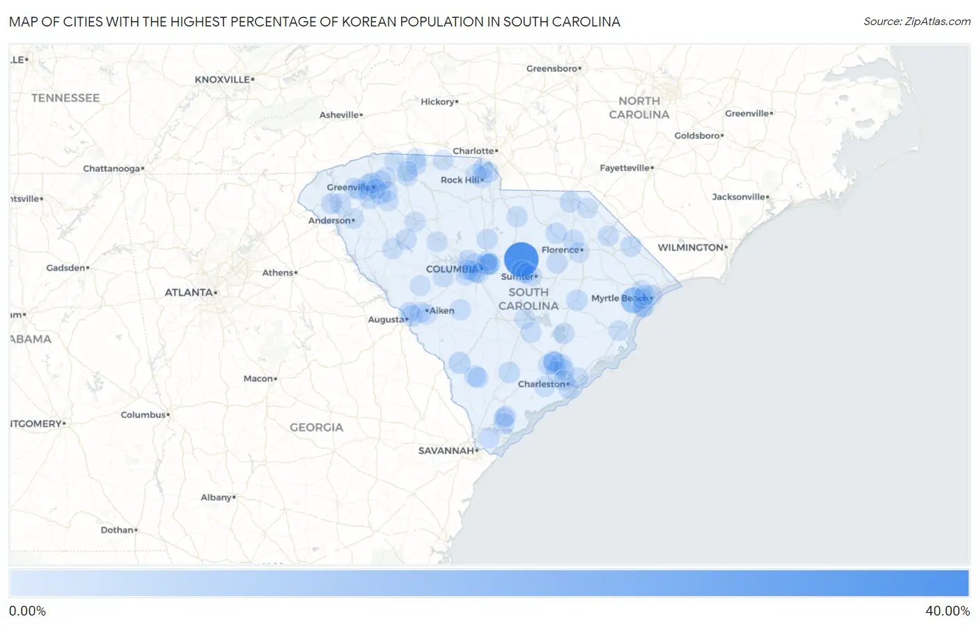 Cities with the Highest Percentage of Korean Population in South Carolina Map