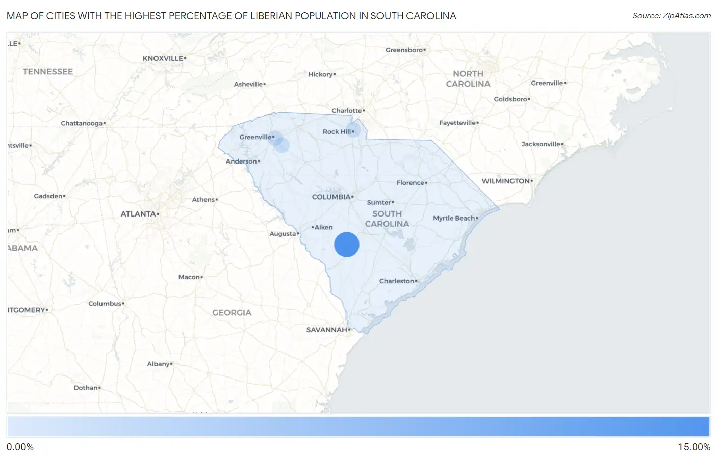 Cities with the Highest Percentage of Liberian Population in South Carolina Map