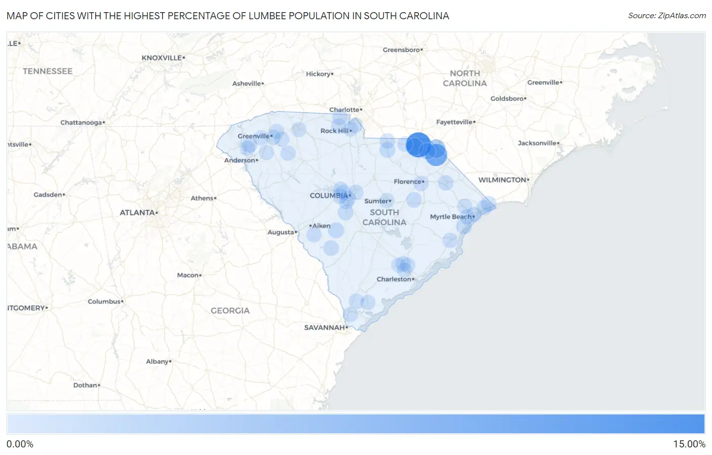 Cities with the Highest Percentage of Lumbee Population in South Carolina Map
