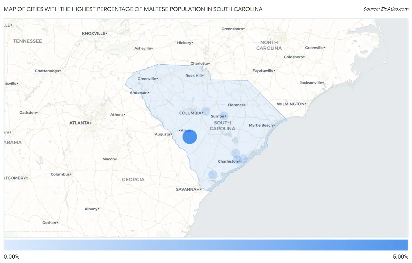Cities with the Highest Percentage of Maltese Population in South Carolina Map