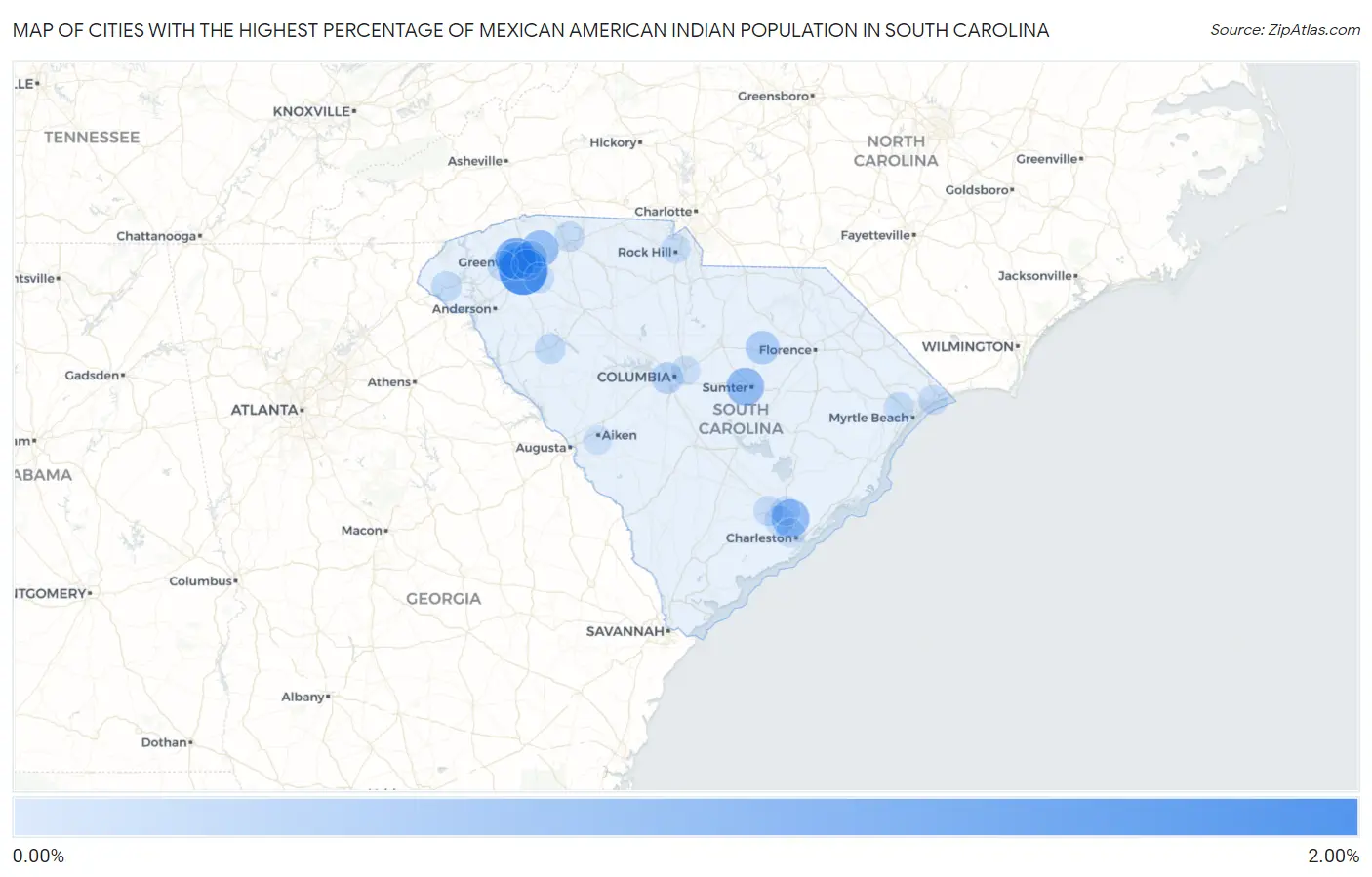 Cities with the Highest Percentage of Mexican American Indian Population in South Carolina Map