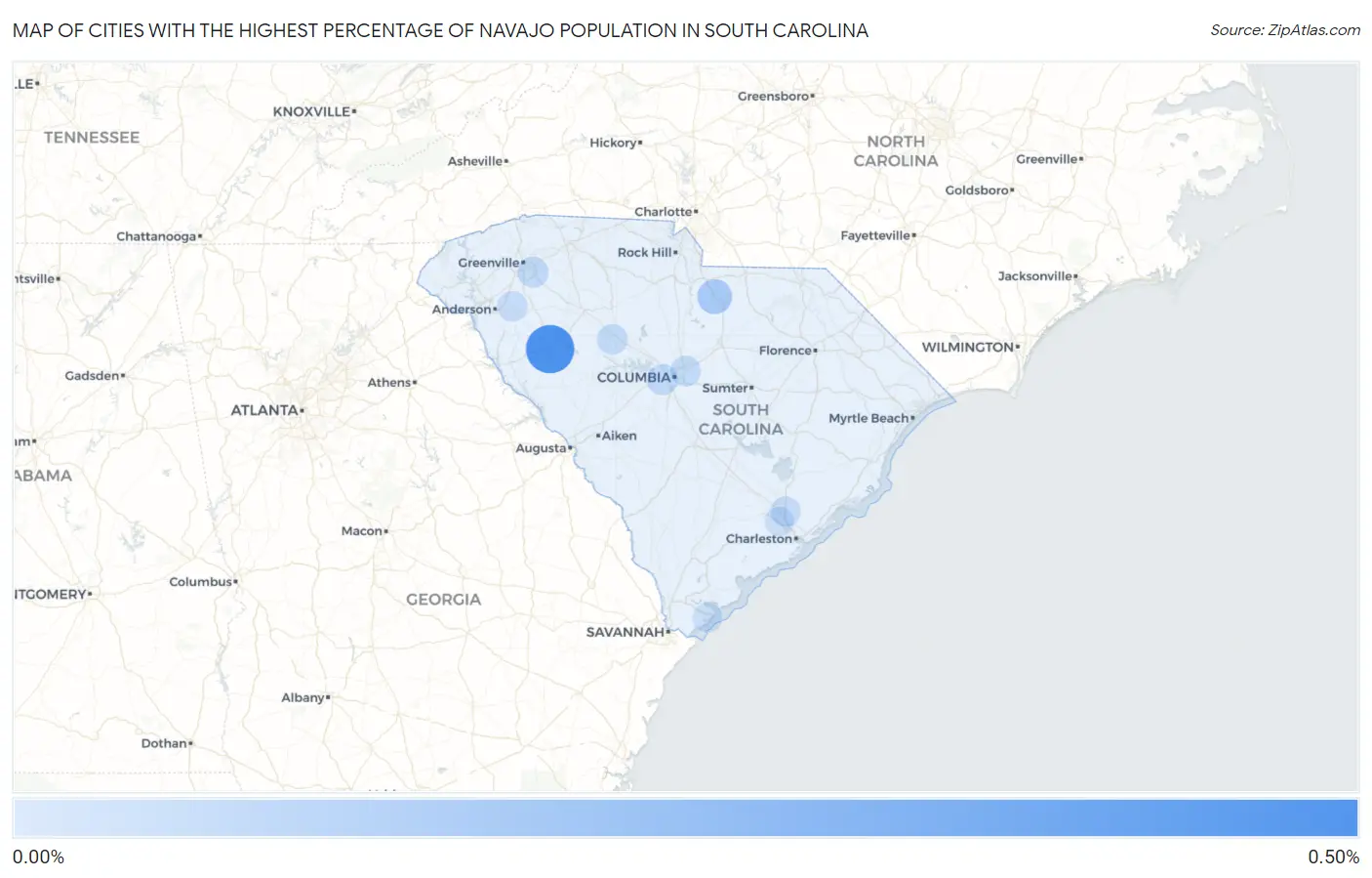 Cities with the Highest Percentage of Navajo Population in South Carolina Map