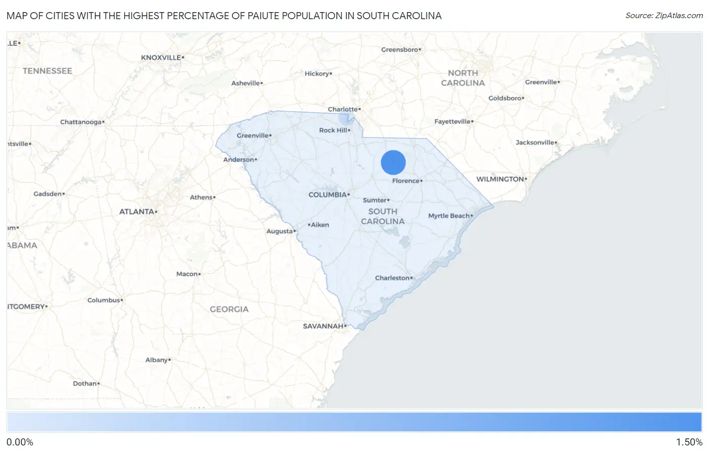 Cities with the Highest Percentage of Paiute Population in South Carolina Map