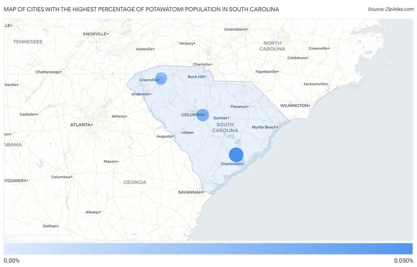 Cities with the Highest Percentage of Potawatomi Population in South Carolina Map