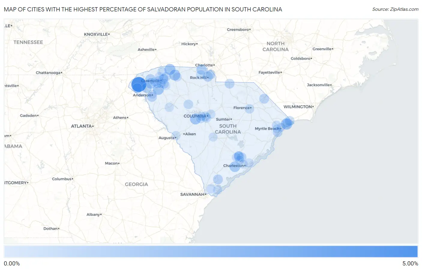 Cities with the Highest Percentage of Salvadoran Population in South Carolina Map
