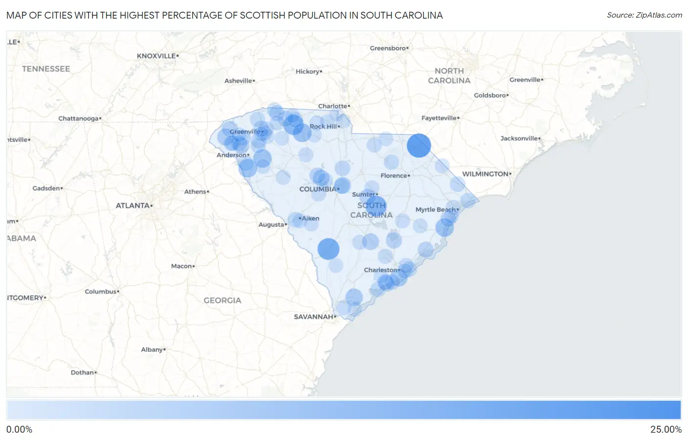 Cities with the Highest Percentage of Scottish Population in South Carolina Map