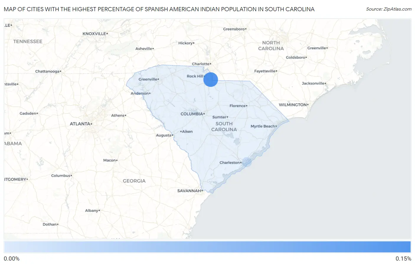 Cities with the Highest Percentage of Spanish American Indian Population in South Carolina Map