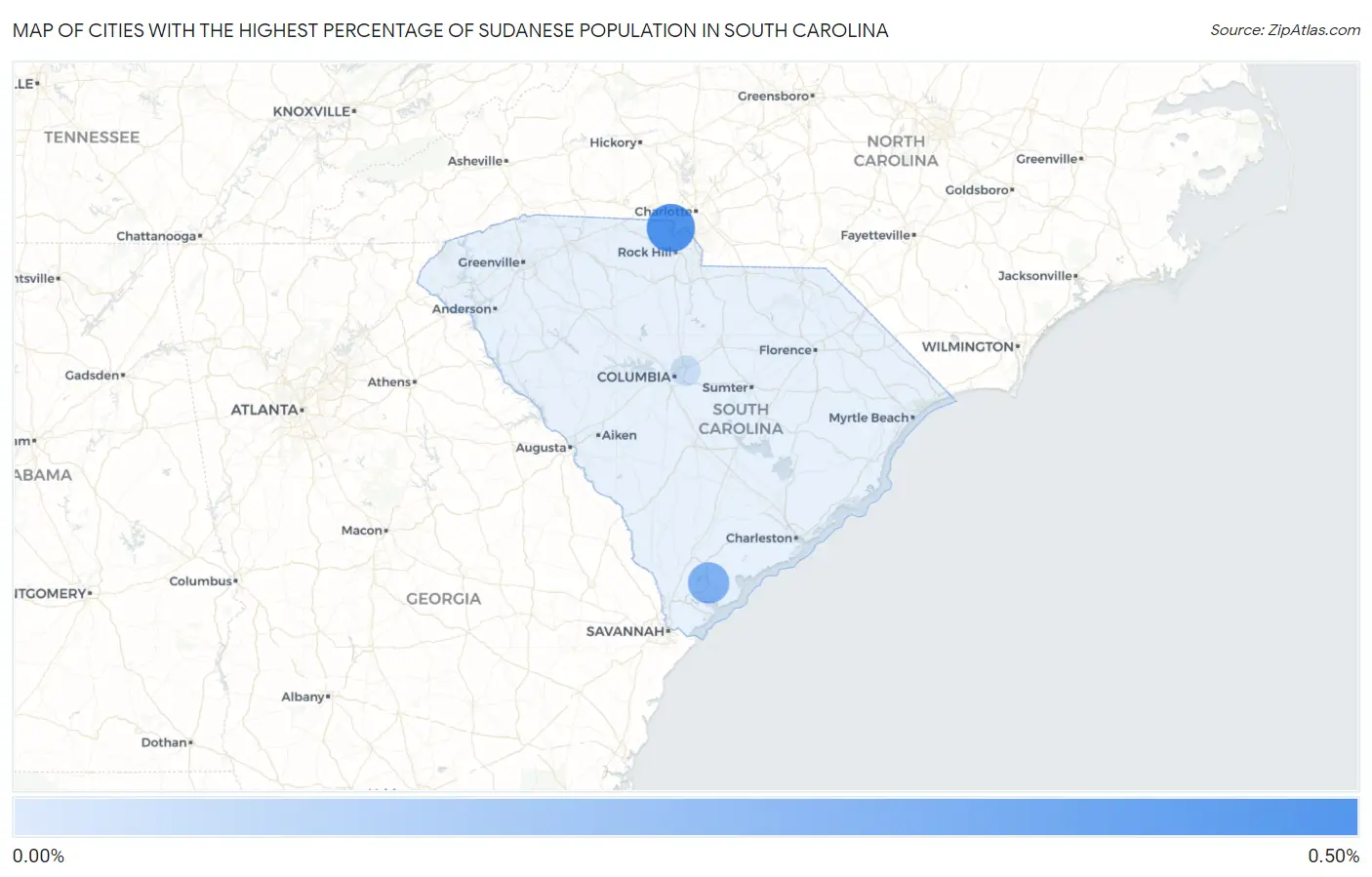 Cities with the Highest Percentage of Sudanese Population in South Carolina Map