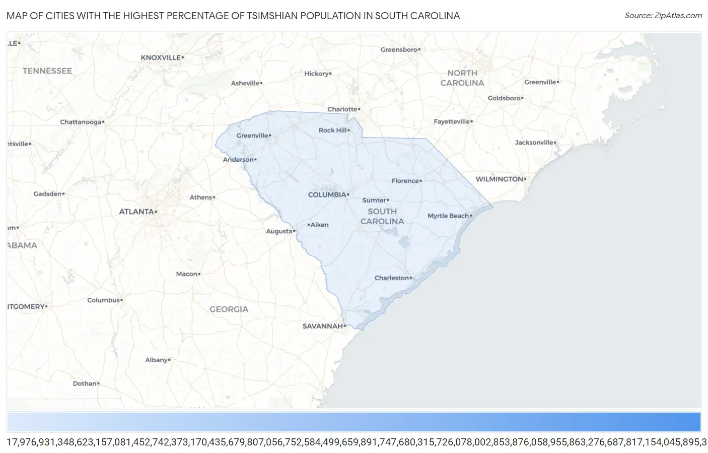 Cities with the Highest Percentage of Tsimshian Population in South Carolina Map