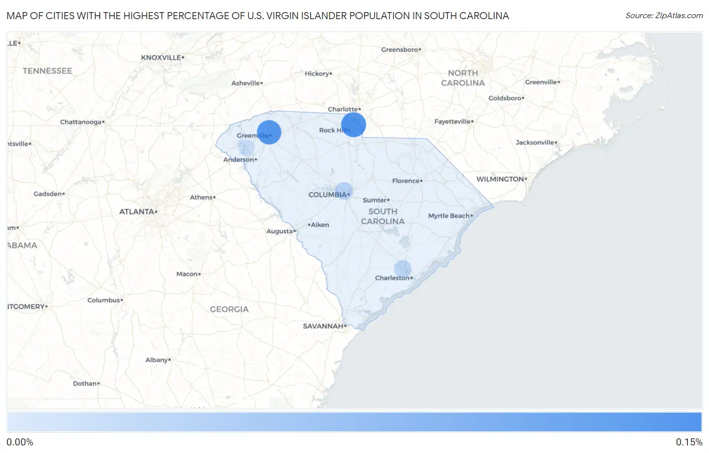 Cities with the Highest Percentage of U.S. Virgin Islander Population in South Carolina Map