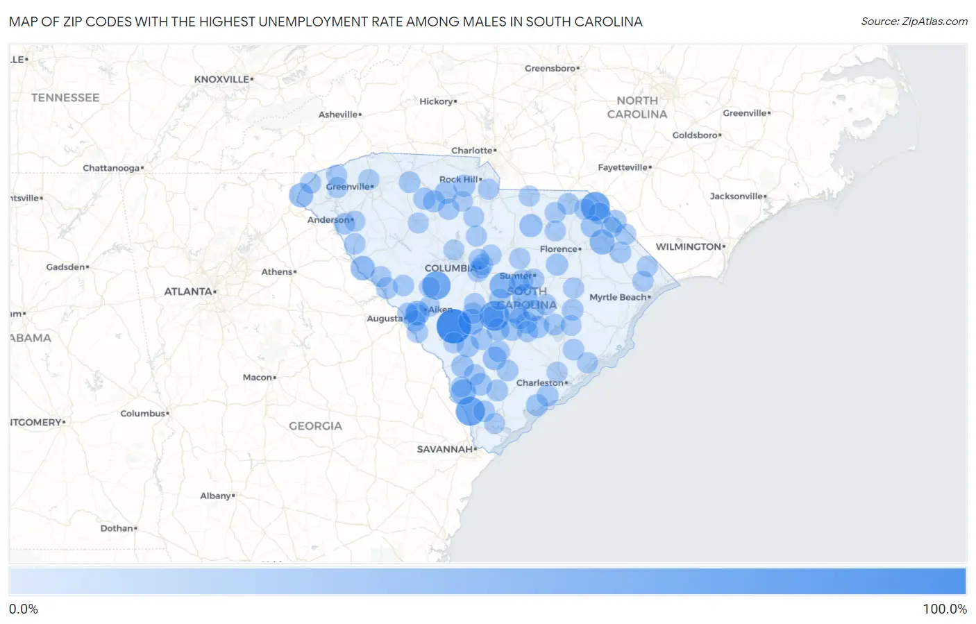 Zip Codes with the Highest Unemployment Rate Among Males in South Carolina Map