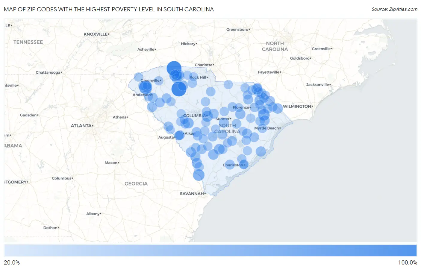 Zip Codes with the Highest Poverty Level in South Carolina Map