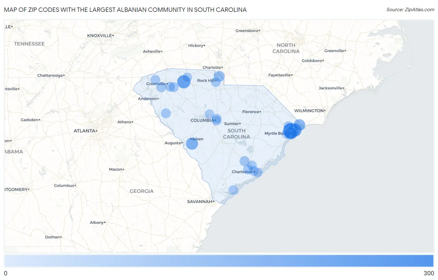 Zip Codes with the Largest Albanian Community in South Carolina Map