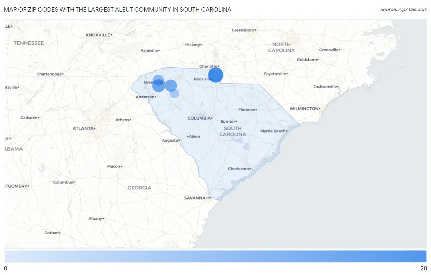 Zip Codes with the Largest Aleut Community in South Carolina Map