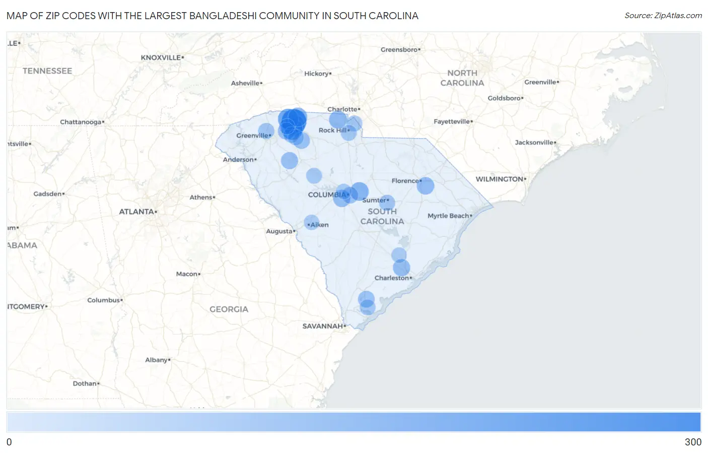 Zip Codes with the Largest Bangladeshi Community in South Carolina Map