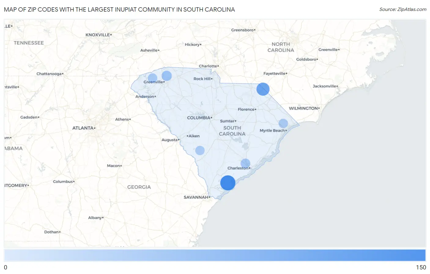 Zip Codes with the Largest Inupiat Community in South Carolina Map