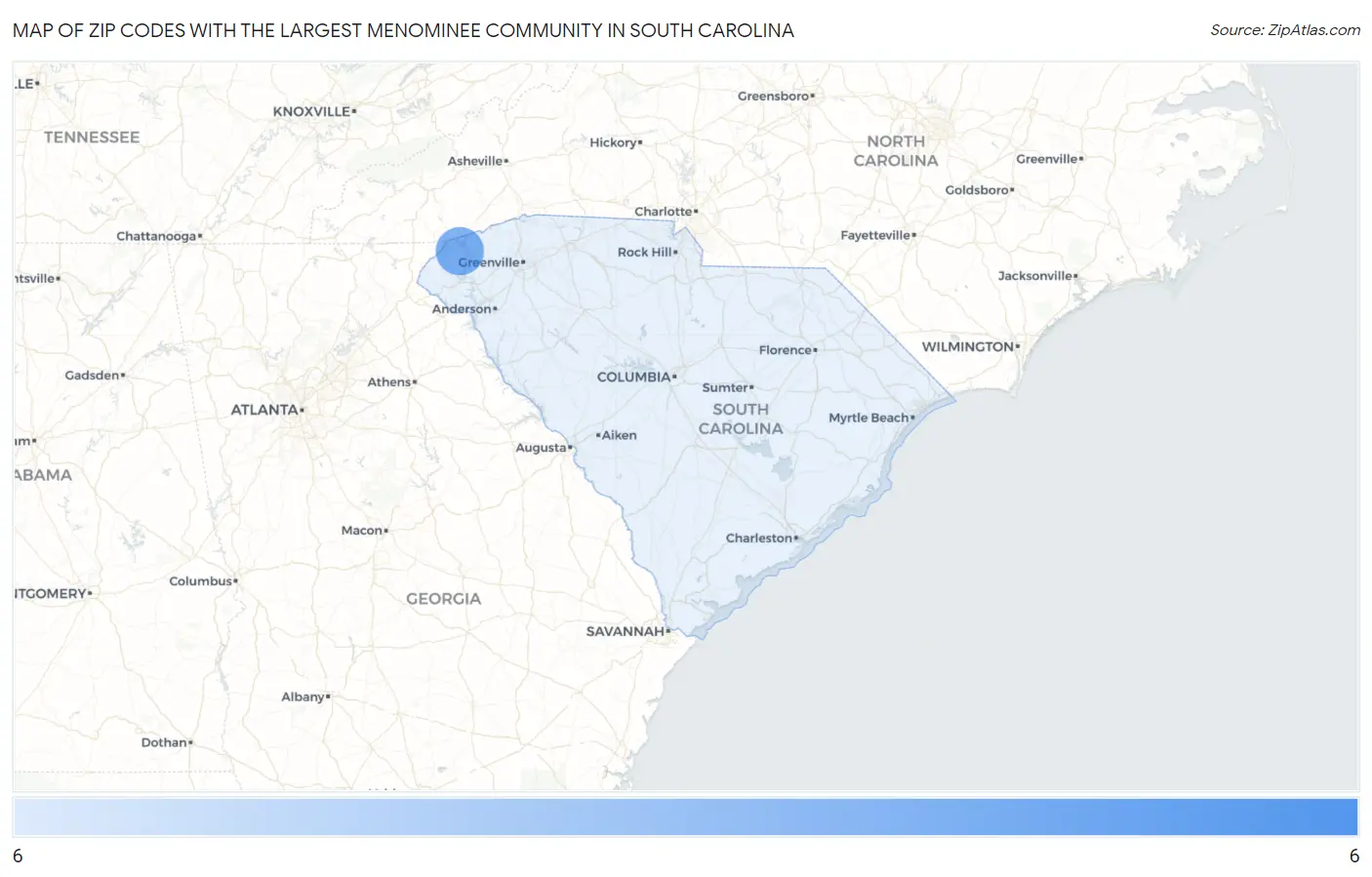 Zip Codes with the Largest Menominee Community in South Carolina Map