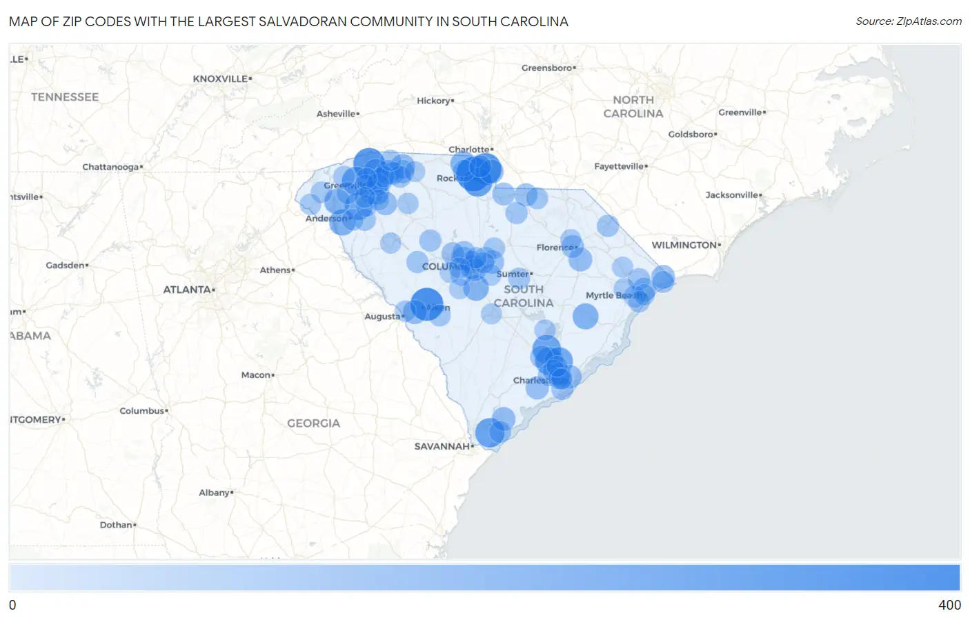 Zip Codes with the Largest Salvadoran Community in South Carolina Map