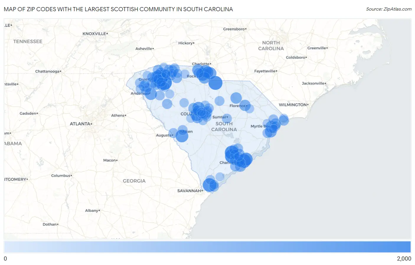 Zip Codes with the Largest Scottish Community in South Carolina Map
