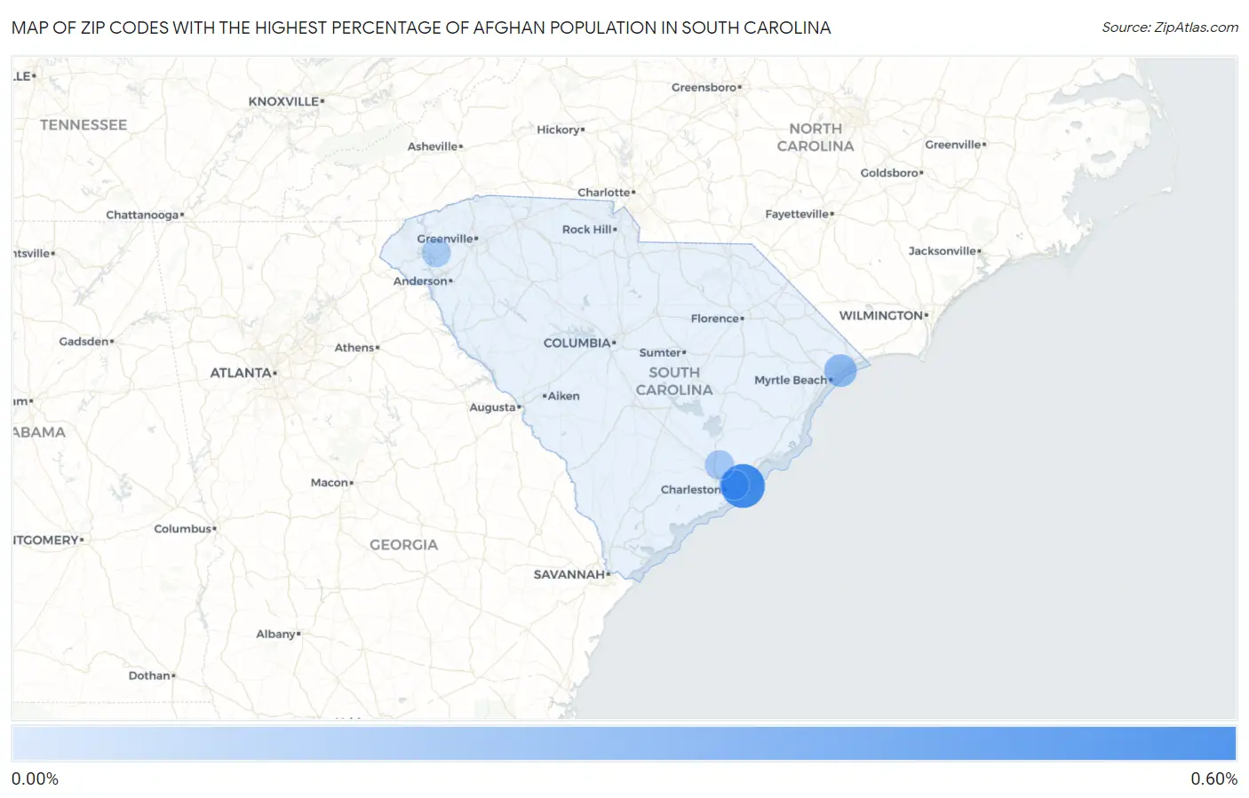 Zip Codes with the Highest Percentage of Afghan Population in South Carolina Map