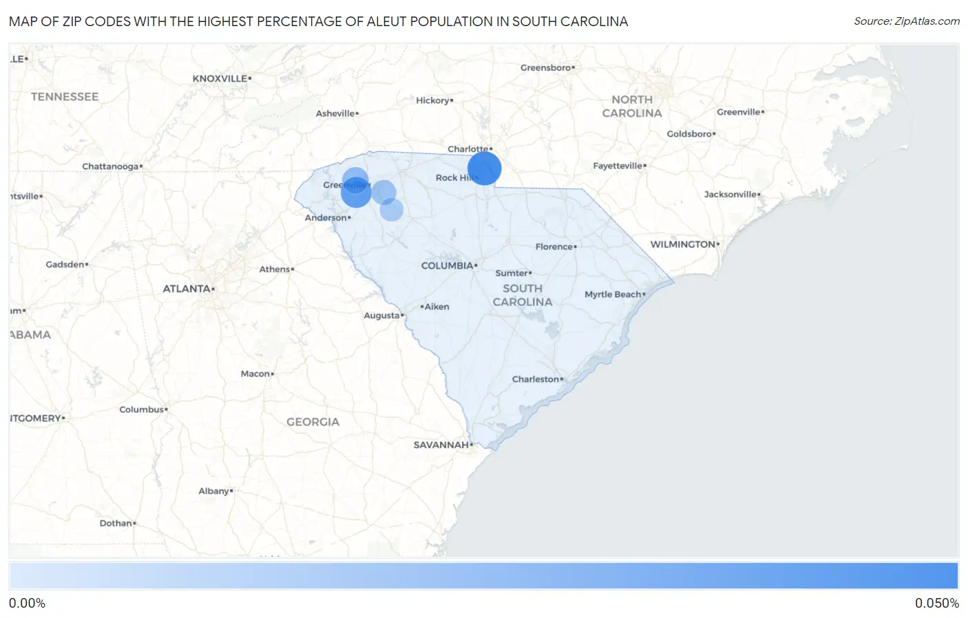 Zip Codes with the Highest Percentage of Aleut Population in South Carolina Map