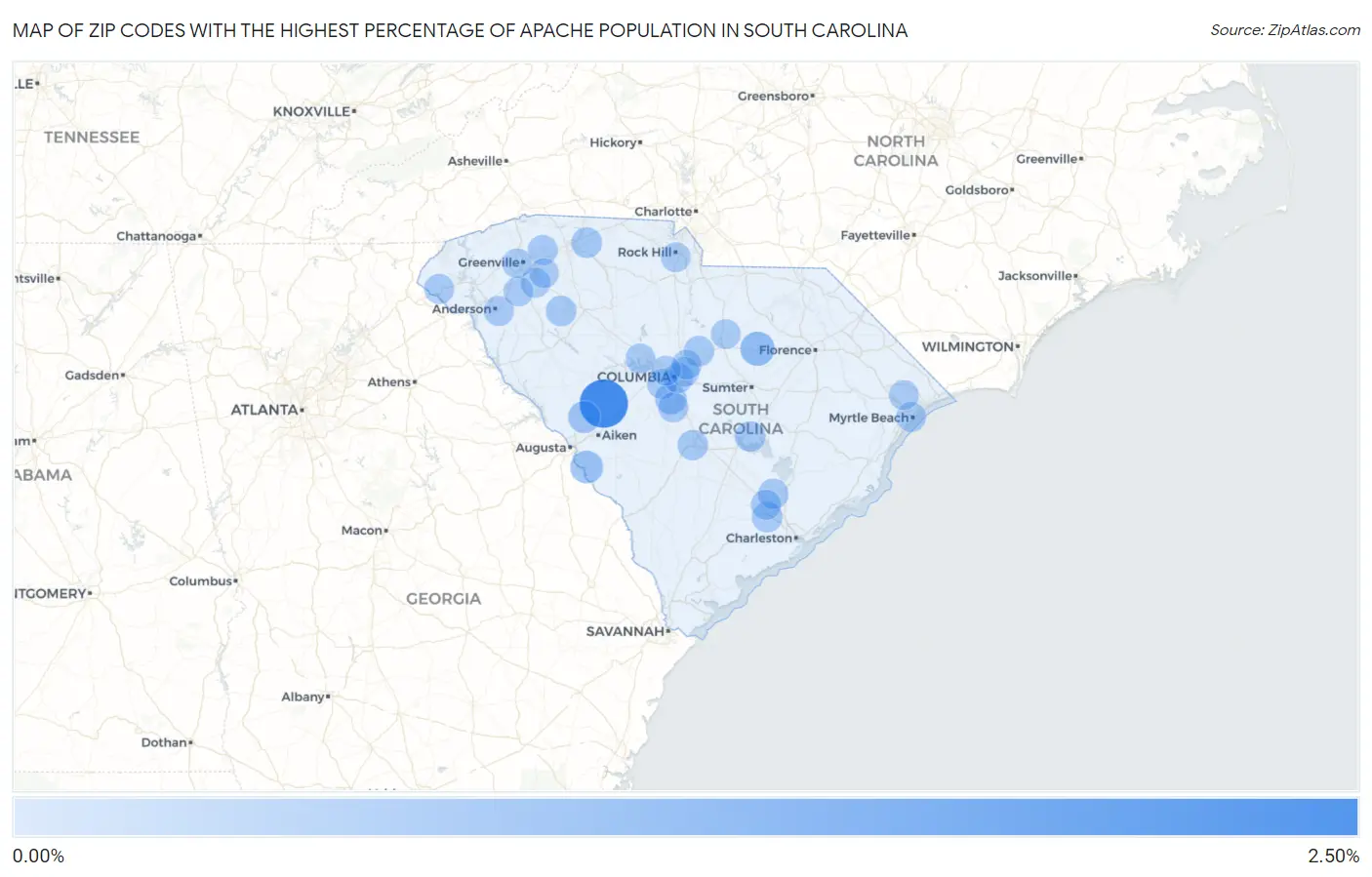 Zip Codes with the Highest Percentage of Apache Population in South Carolina Map
