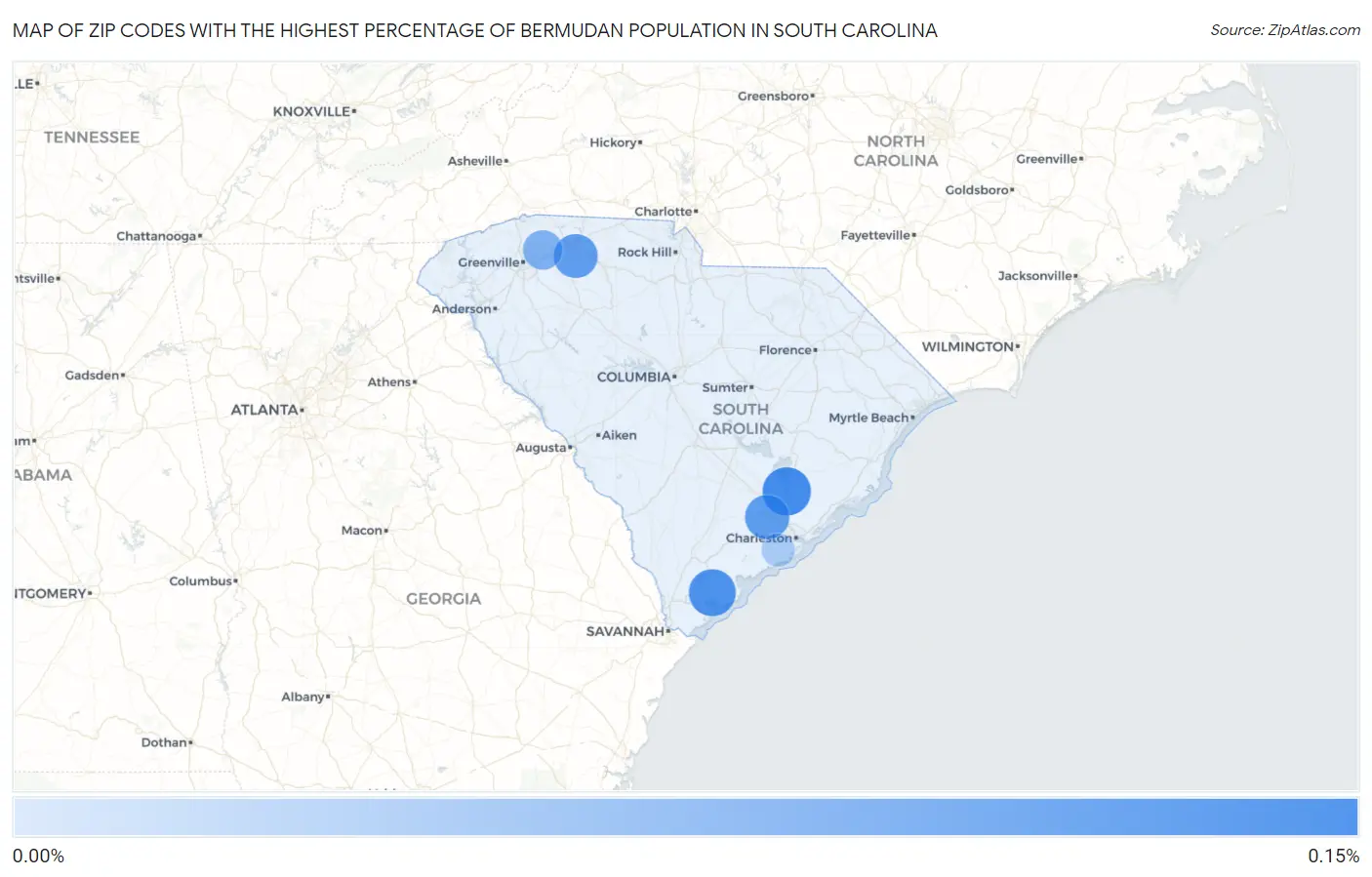 Zip Codes with the Highest Percentage of Bermudan Population in South Carolina Map